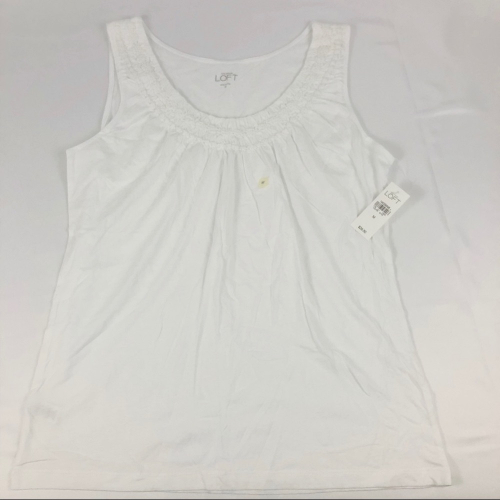 NWT Loft Sleeveless Top White Scrunch Collar Sz M